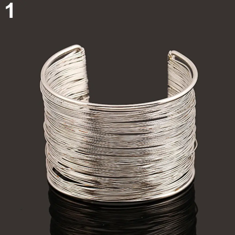 Fashion Women's Multilayer Metal Wires Strings Open Bangle Wide Cuff Bracelet Women Statement Jewelry Indian Bangles