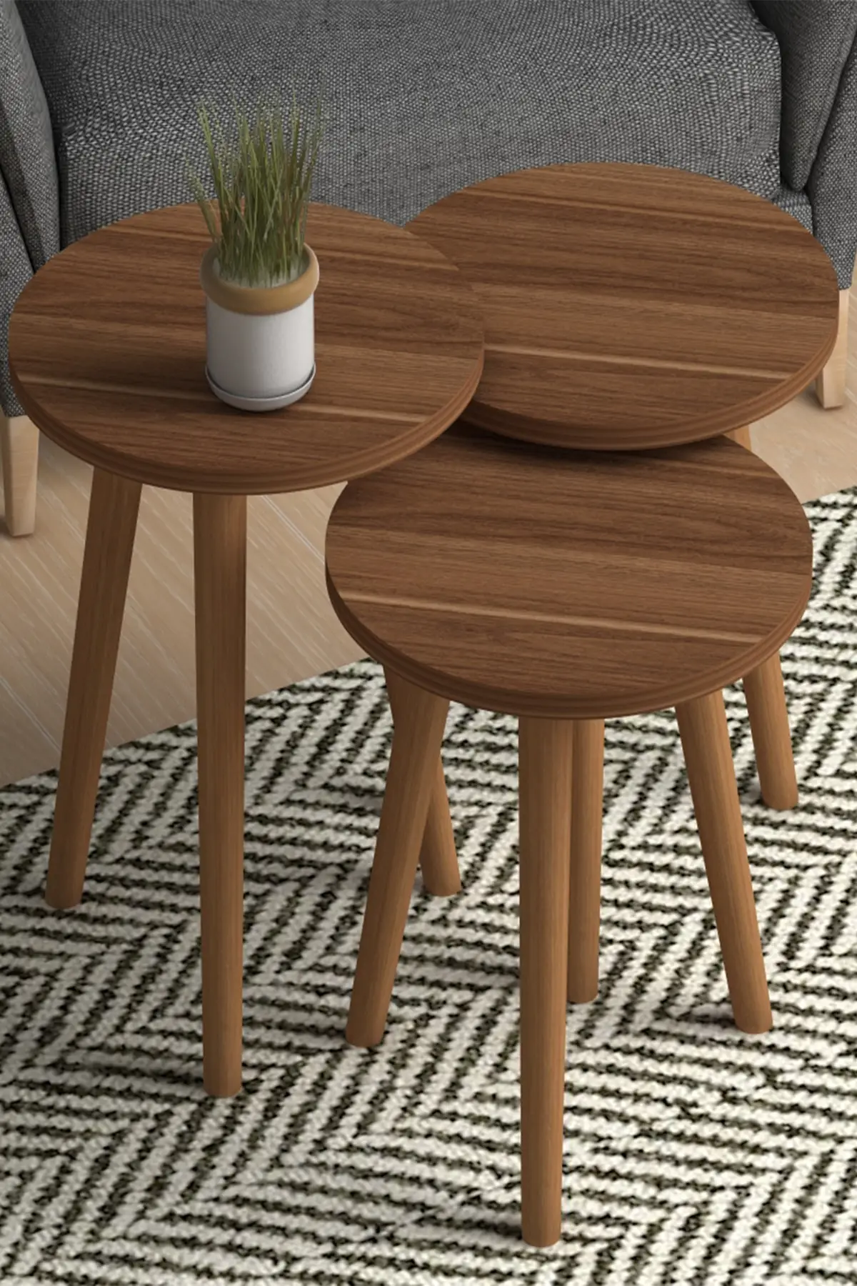 Modern Nesting Table 3 Pieces Scandinavian Wooden Leg Modern Tea Coffee Serving Table Round Living Room Bedside De Monte