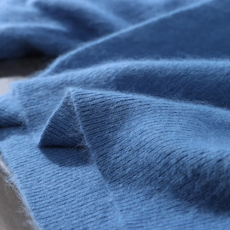 Men's  Autumn Winter 100% Mink Cashmere V-neck Pullover Sweater Color-Matching Warm Cashmere Knitwear Smart Casual Men's Tops