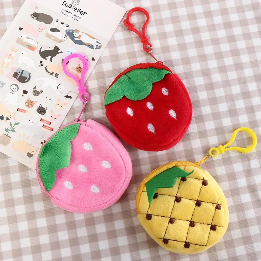 Cartoon 3.15in Fruit Coin Bag With Hook Strawberry Plush Wallet Pouch Pineapple Watermelon 8CM Coin Pouch Put The Key/Coin