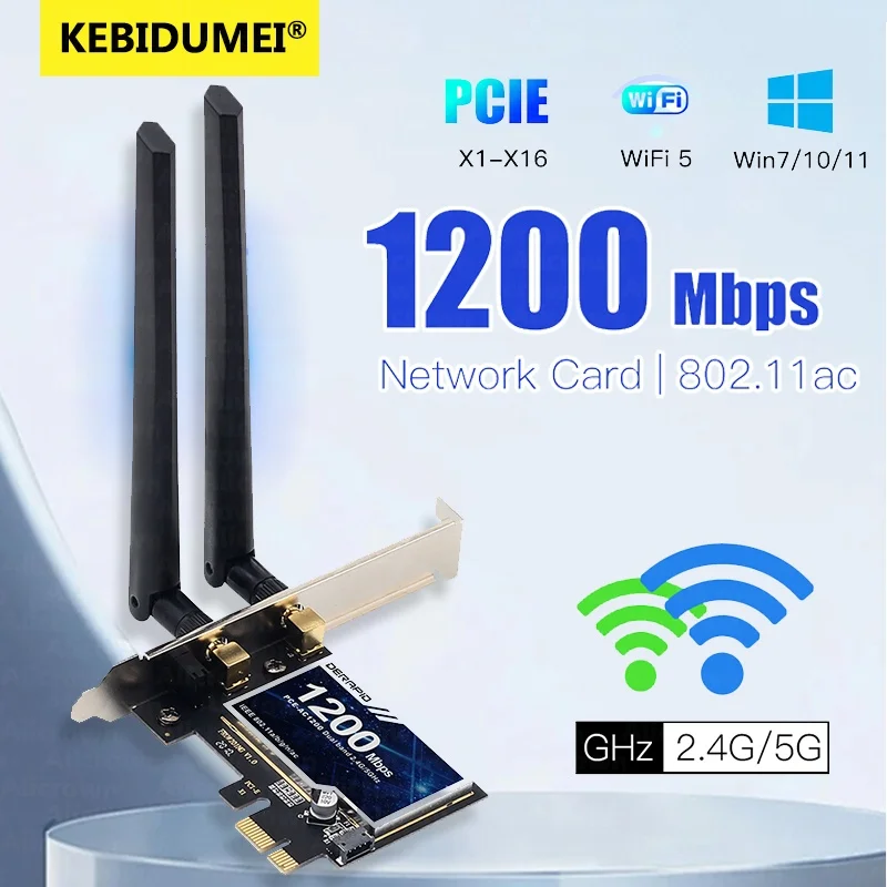 1200Mbps Wireless PCI-e Adapter 2.4G/5GHz Bluetooth 4.0 WiFi Wlan Card 802.11ac Desktop Wifi PCI Express Adapter For Win 7 10 11