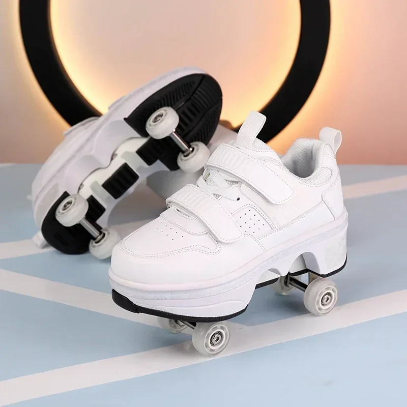 Deform Roller Skates With 4 Wheels Shoes Runaway Parkour 4-Wheel Skate Sneakers Deformation Shoes For Women Youth Adult Gift