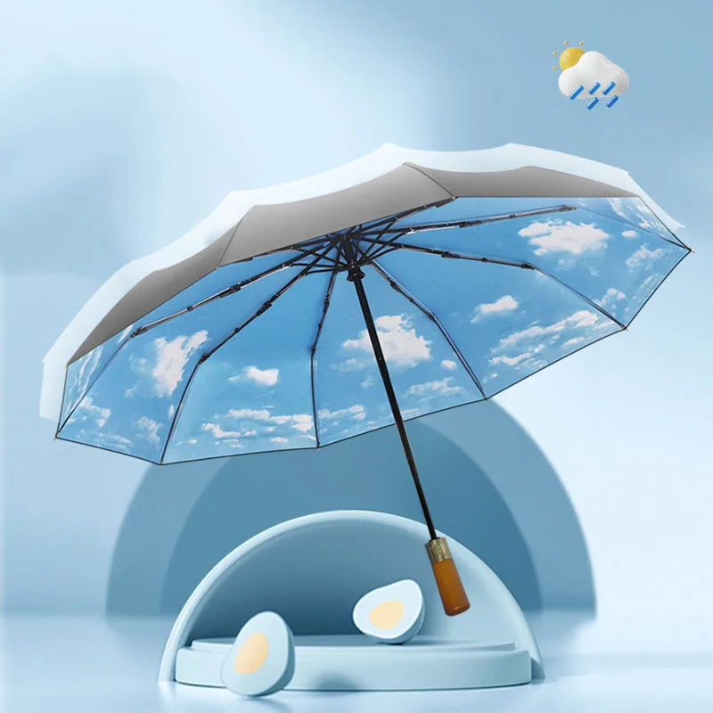 Windproof Double Layer Sun Umbrella Large 3Folding Fully Automatic Rain Women 10K Strong Luxury Business Umbrellas Male Parasol