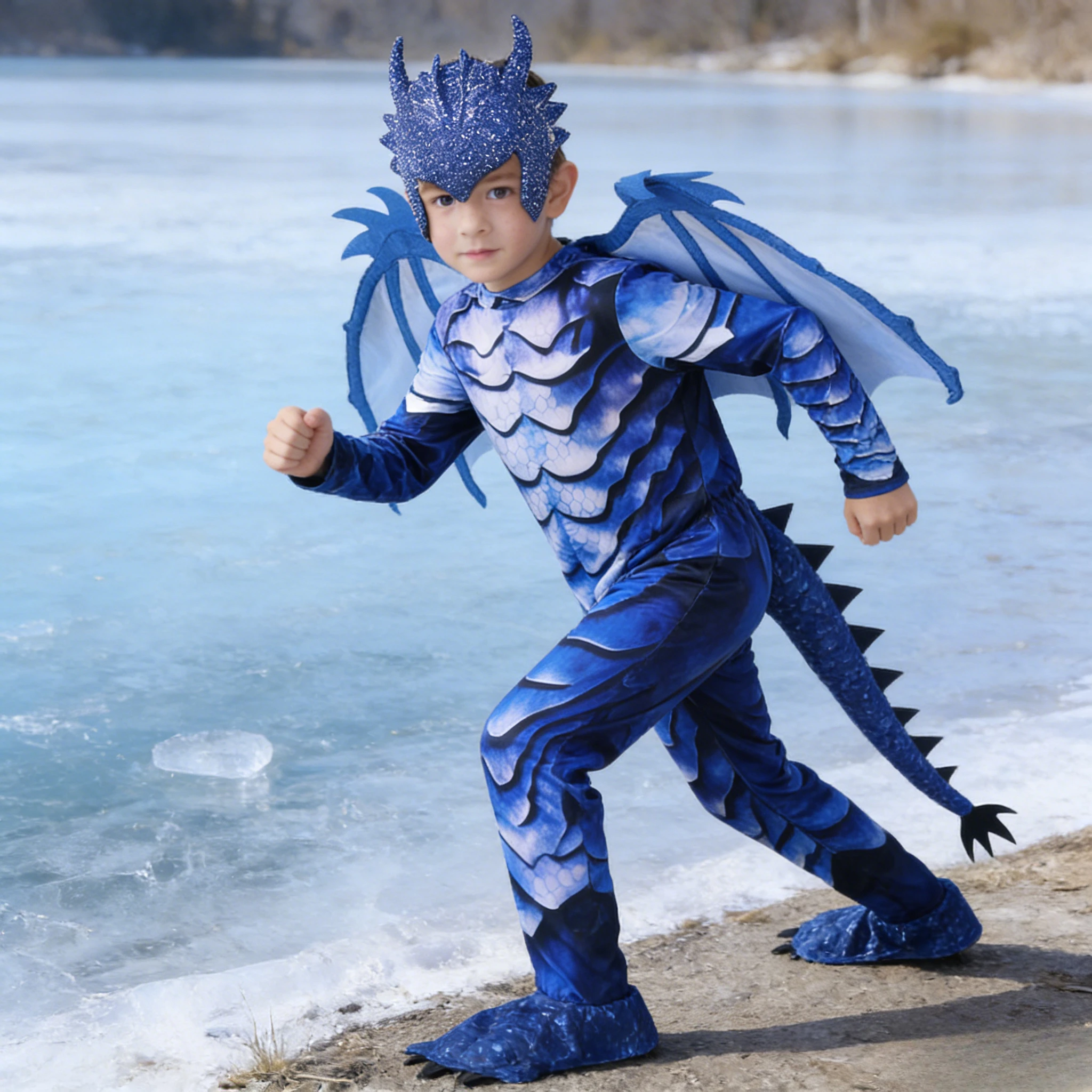 

Kids Ice Dragon Costume Frost Dragon Knight Cosplay Outfit Dinosaur Theme Party Stage Performance Dress Up