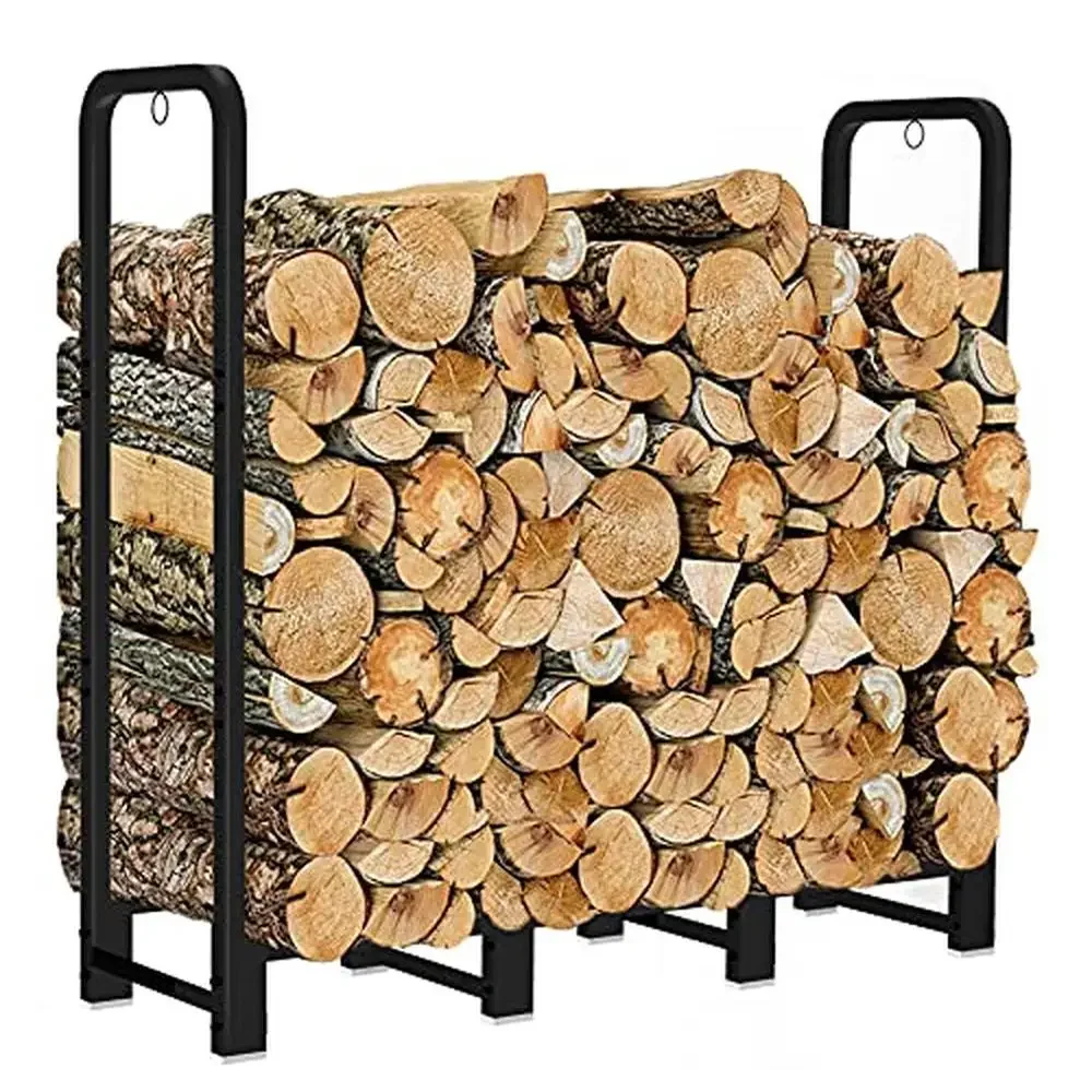 

Outdoor Firewood Rack 4ft Heavy Duty Holder Metal Logs Storage Black Stand Organizer
