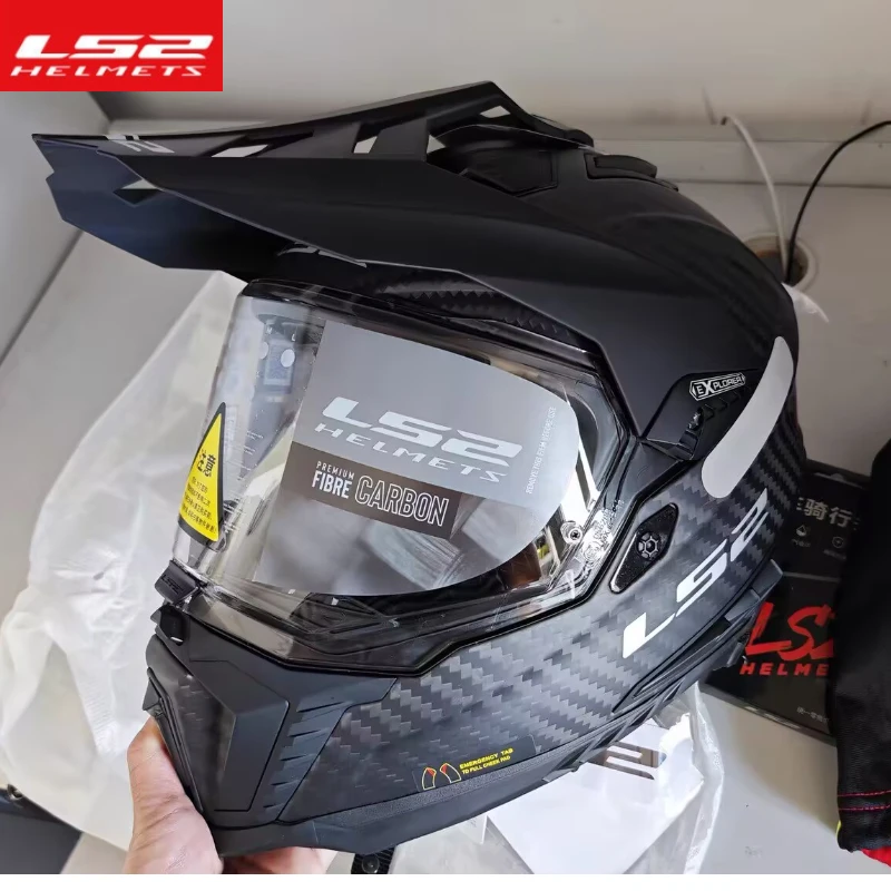 LS2 MX701 Carbon Fiber Lightweight Full Face Motorcycle Helmet Men Women Antifog Rally Offroad Motocross Four Seasons Universal