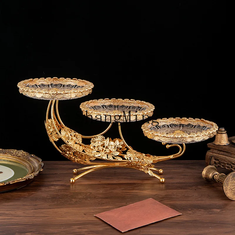 

PYH Creative Modern Fruit Plate Household Living Room Three-layer Design Sense Fruit Nut Plate Coffee Table Glass Fruit Plate