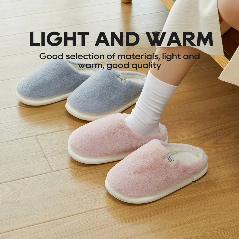 UTUNE Plush Antibacterial Women Slippers Warm Soft House Light Mute Winter Indoor Shoes Flat Comfortable Luxury Men Home Slides