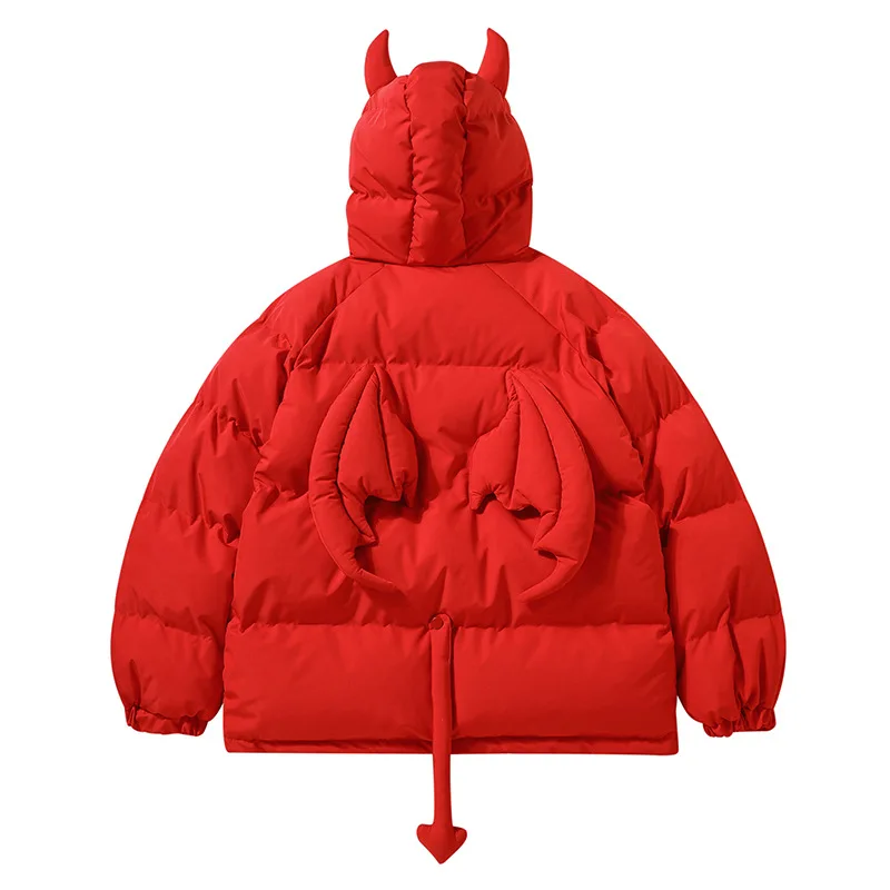 Oversized Hip Hop Devil Winter Puffer Jackets Men Harakuju Warm Bubble Coat 2023 Streetwear Hooded