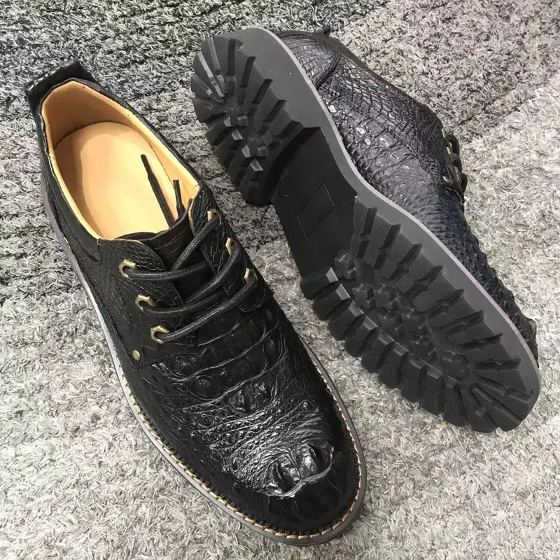 

New Skin Casual for Men's Lace Up Big Headed Fashionable and Trendy Genuine Crocodile Backbone Leather Work Formal Shoes Loafers