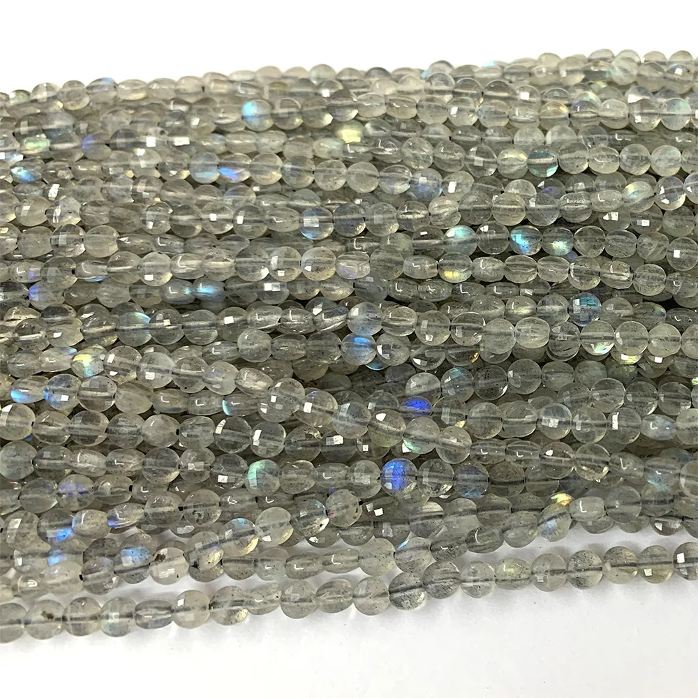 Veemake Natural Blue Labradorite Flat Coin Faceted Beads For Jewelry Making Necklace Bracelets Earrings Ring 07100