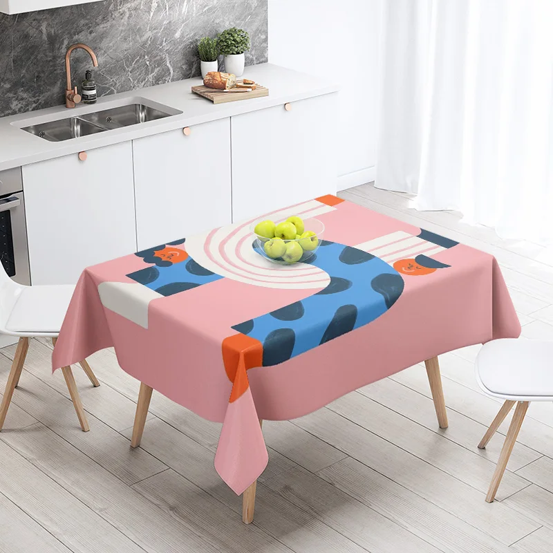 Abstract Geometry Morandi Tablecloth Rectangular Fade-proof Home Living Room Party Dining Table Decorative Tablecloth