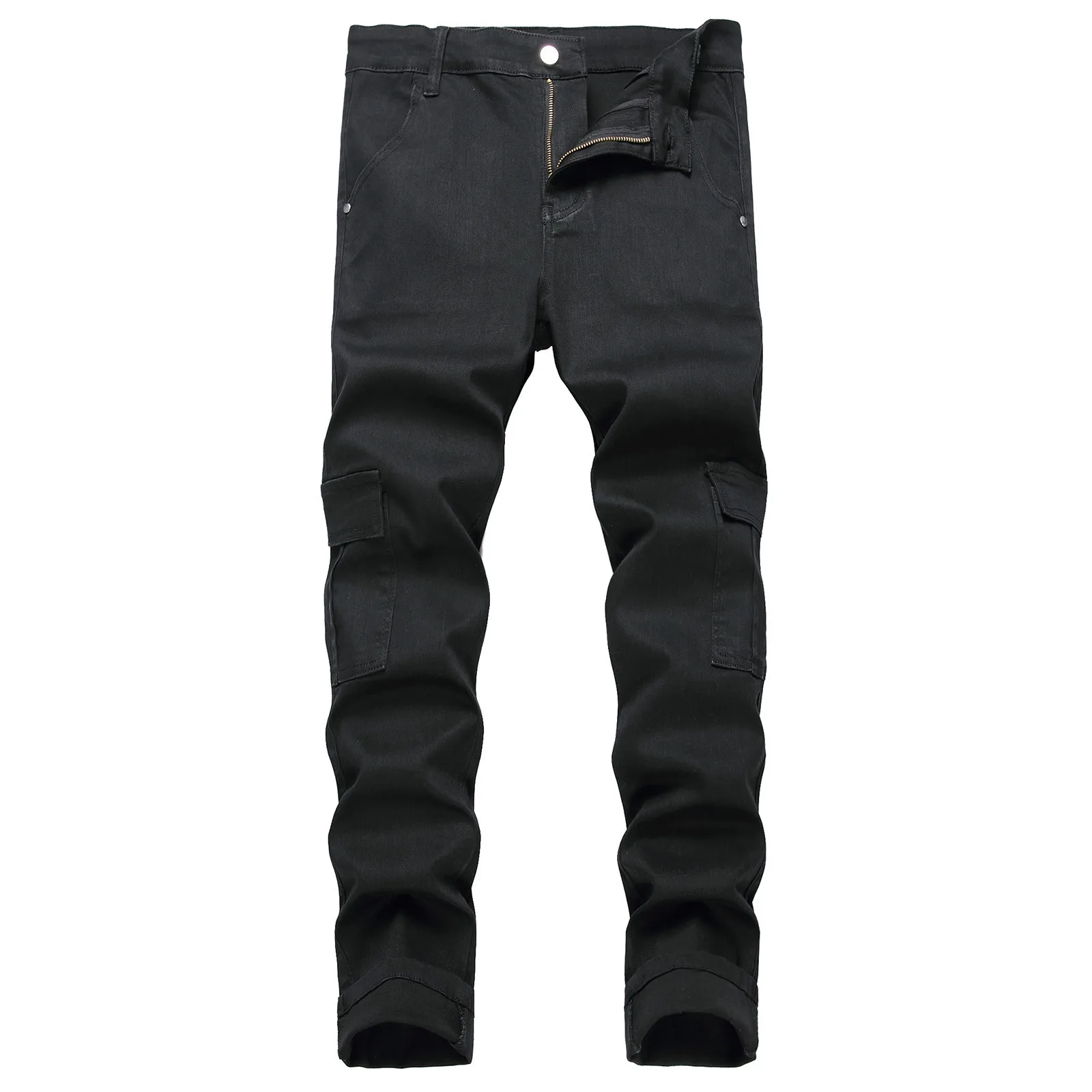 Male Men'S Jeans Comfort Stretch Denim Straight Leg Relaxed Pocket Solid Jeans Men Baggy Harem Jean Trousers