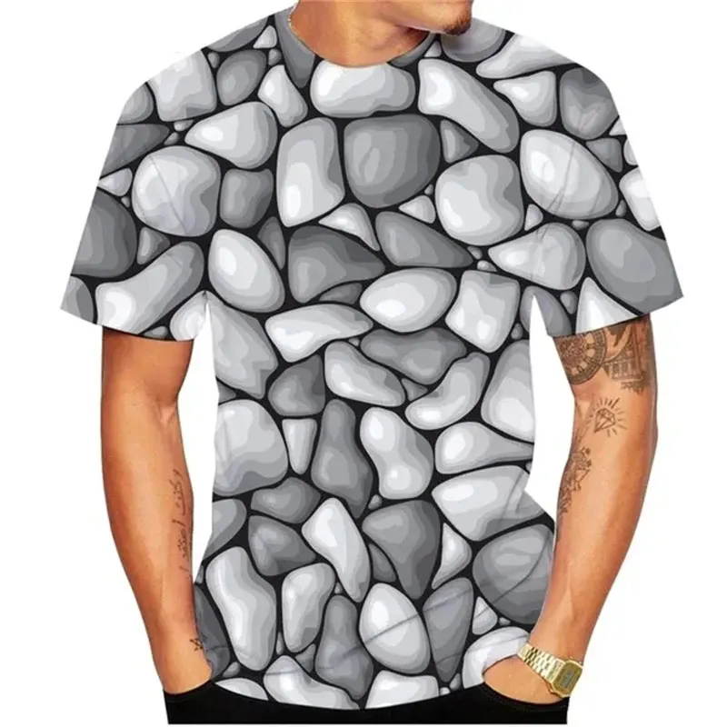 تي شيرت رجالي ثلاثي الأبعاد بجدران الطوب ، قمم بأكمام قصيرة ، شخصية غير رسمية ، تيشيرتات رسومات أصلية مطبوعة ، موضة صيفية ، اتجاه جديد
