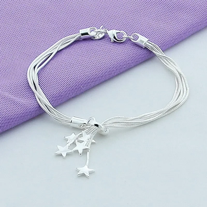 Zhubobo 925 Sterling Silver Five Snake Chain Starfish Bracelet for Woman Fashion Glamour Wedding Engagement Jewelry