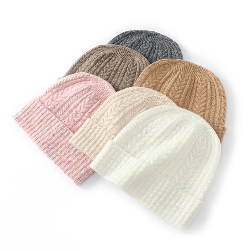 

ZOCEPT женская вязаная шапка из 100% мериносовой шерсти, однотонная зимняя шапка с витым цветком, уличная женская шапка-бини с ребристым подолом, мягкий теплый капот