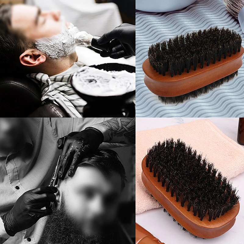 1PC Men Boar Bristle Hair Brush Natural Wooden Wave Brush For Male Beard Hairbrush Dual-purpose Double-sided Beard Brush