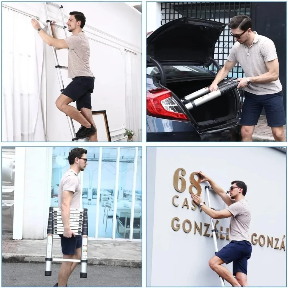 Escalera telescópica versátil de 16,5 pies, una escalera telescópica de aluminio que ahorra espacio adecuada para cualquier proyecto interior o exterior