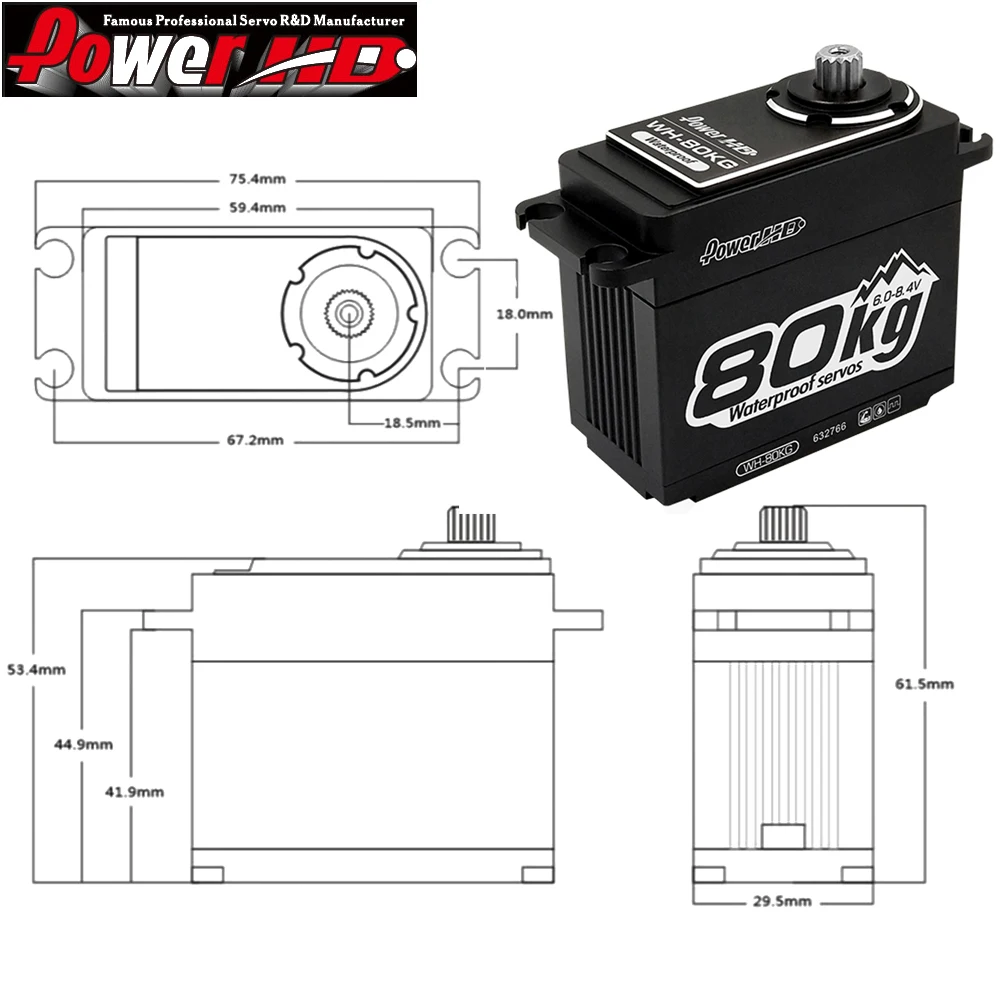 Power HD WH80KG coppia elevata impermeabile 6.0-8.4V 80KG doppio cuscinetto a sfere ingranaggio in acciaio Servo digitale per auto fuoristrada 1/5