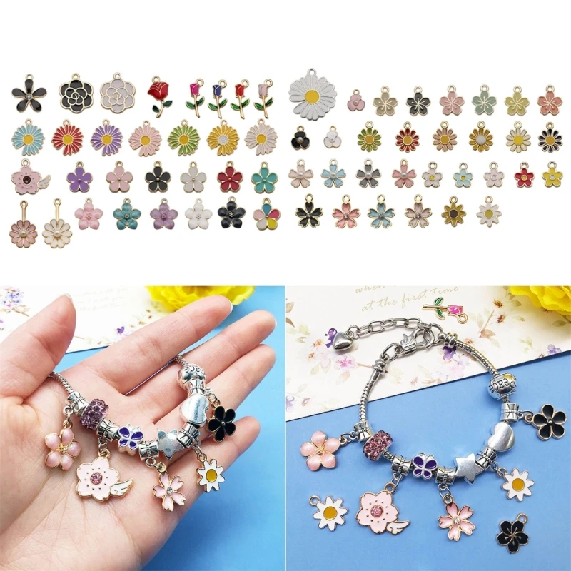 ชุด 60 สารพันโลหะผสมดอกไม้น้ำมัน DROP Charm เครื่องประดับ DIY ทำอุปกรณ์