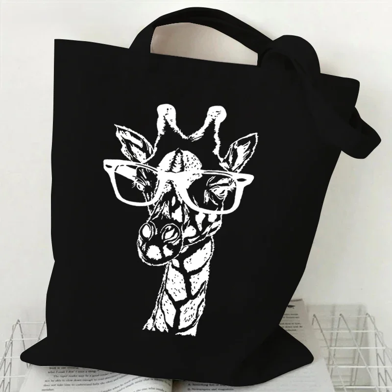 Women Tote Bags Funny Glasses Giraffe Pattern Canvas Shoulder Bag Unisex Designer Lovers Gifts Versatile Storage Bags