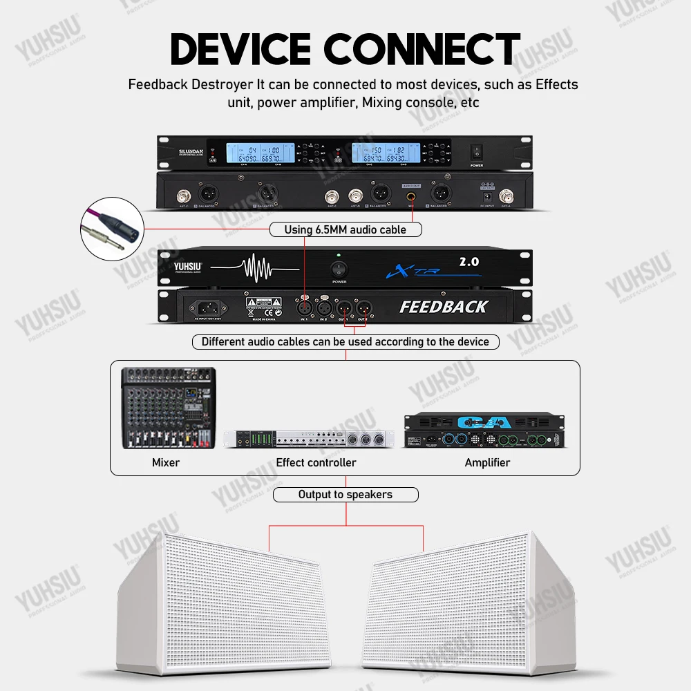 مدمرة ردود الفعل الاحترافية 6 في 6 خارج الأداء مرحلة المؤتمر التلقائي مكافحة عواء KTV ميكروفون تردد شيفتر