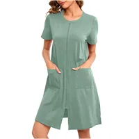 Women'S Nightshirt Zipper Front Nightgown Short Sleeve Crewneck Sleepwear Loose Fit Short Pajamas Dress With Pockets 2024 - Image 3