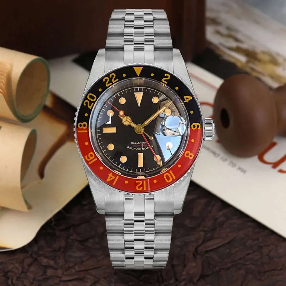 Hot Retro Tandorio Bubble Sapphire Crystal 38mm NH34 Men Auto 20ATM Swim Watch Date Cyclops 120 Clicks Bezel Lume Steel Bracelet