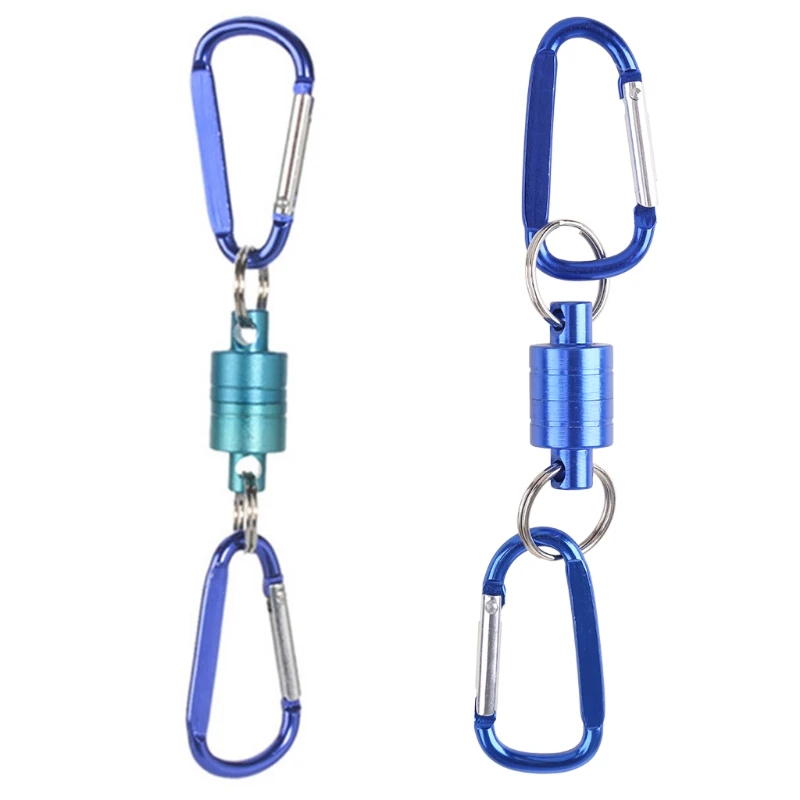 Y1UB Outdoor Fishing Hiking Net Release Hanging Holder Magnet Buckle Lanyard Double Keychain Hook Carabiners Clip