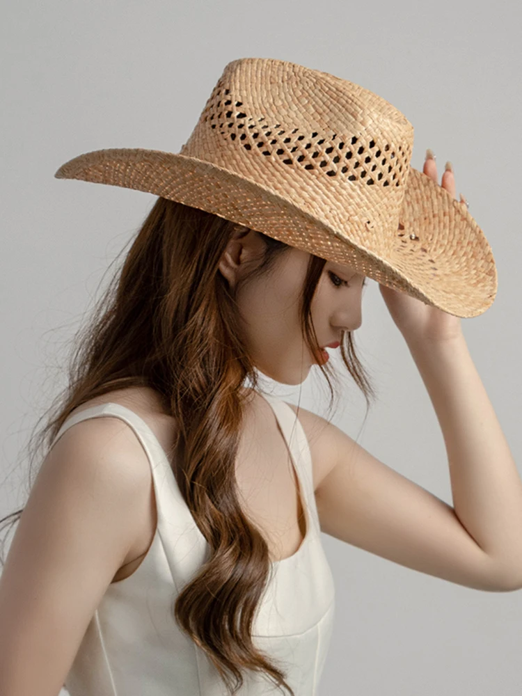 summer-new-style-large-brim-straw-hat-unisex-sun-protection-hand-woven-laffey-grass-cowboy-hat-for-couples-beach-casual-hat