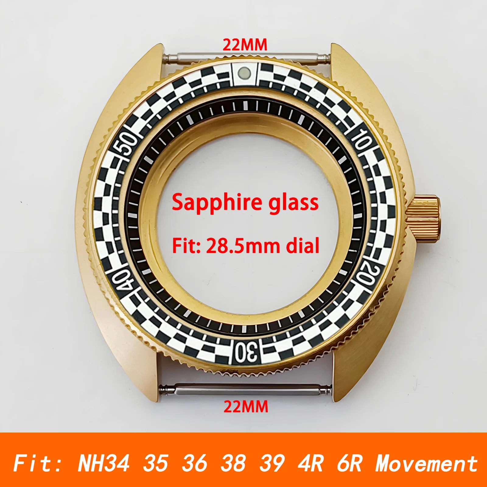 

Mod Gold Turtle Case NH35 Case Crown 3.0 Sapphire Crystal Glass Aluminum Insert Stainless Steel Watch Case