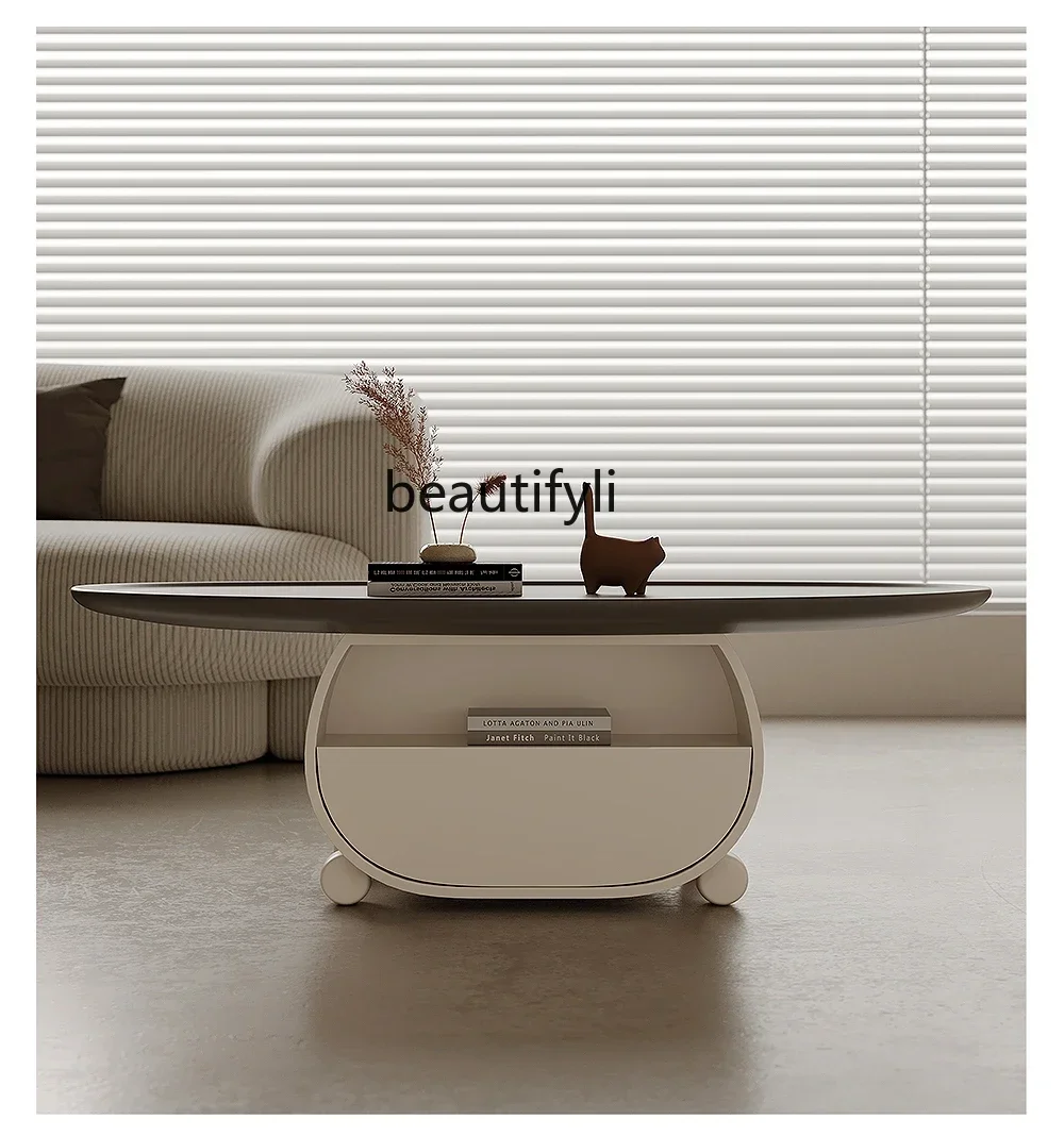 Y Cream style designer oval coffee table living room household small apartment creative high sense