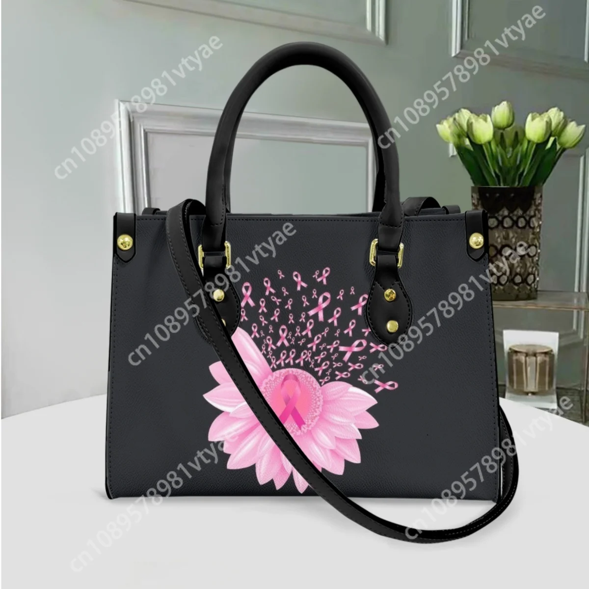 Breast Cancer Awareness Trend Top Handle Messenger Bag Vintage PU Leather Street Fashion Totes High Quality Cross Body Bags Gift