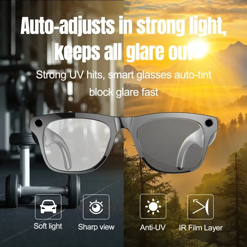 6K HD AI Camera Glasses 800MP Photochromic Multifunctional Smart Glasses Bluetooth Calling Photo Chat Music Translation 2026