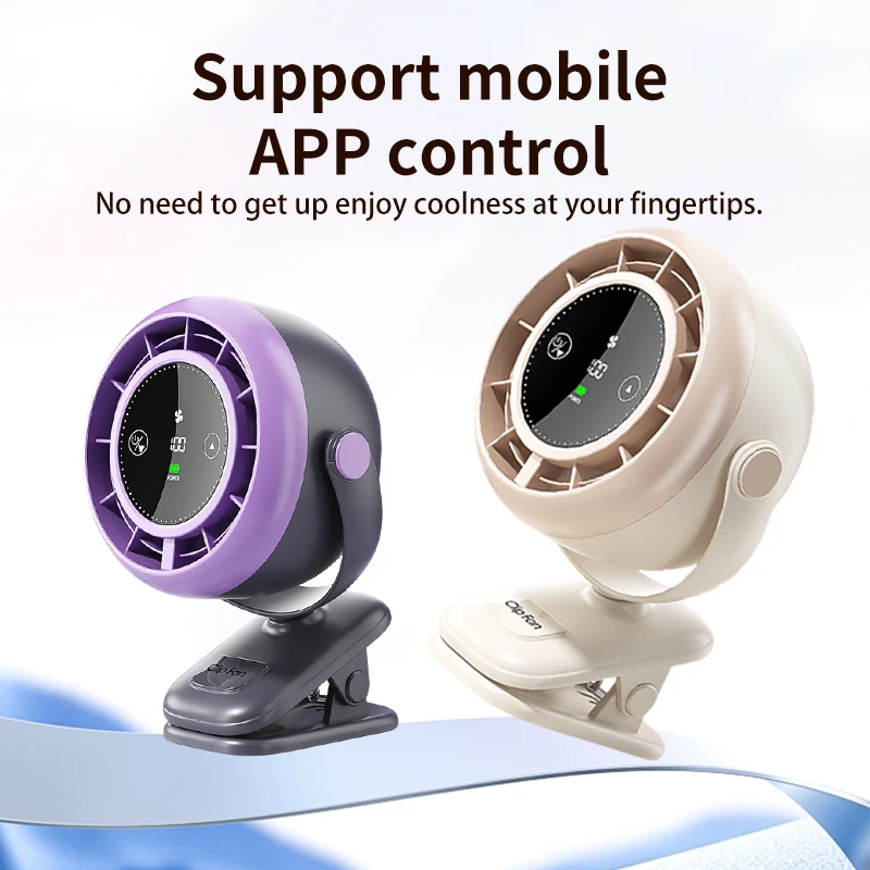 2 in 1 Powerful Clamp Fan with LED Touch Screen Adjustable Desktop Fan 100 Speed Winds 3000mAh Long Battery Life APP Control