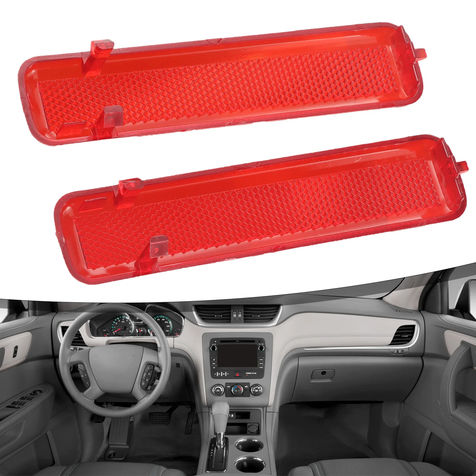 

2pcs Left&Right Rear Inside Door Trim Reflector Red PC+ABS Interior Parts For Chevy Avalanche Suburban Yukon- Sierra Trucks&SUVs