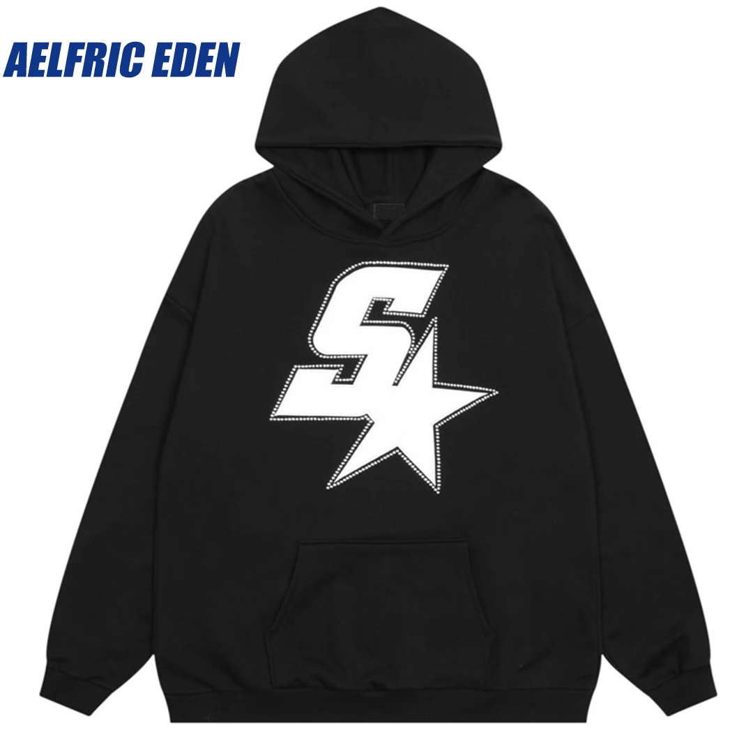 Aelfric Eden Embroidery Star Letter Hoodie Hip Hop Men Sweatshirt Hooded Streetwear 2023 Harajuku Casual Cotton Loose Pullover