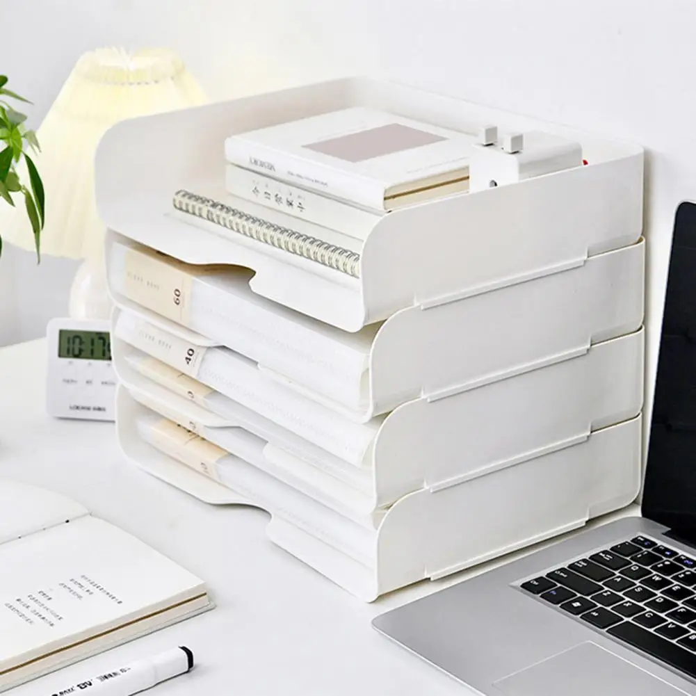 Two-layer Desk Organizer Stackable Storage Box Clear Desk Organizer Paper Tray Letter Book Holder for Home School Office