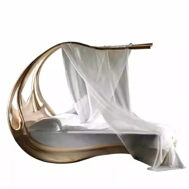 Special-shaped Italian imported fabric light luxury solid wood bed villa double designer full olive wood princess b ed