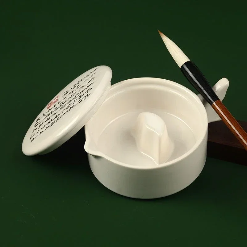 Ink Chinese Calligraphy Stone Inkstone Ceramics Table Brush Holder Painting Inkslab Sumi Dish Pen Holder Writing Office Supplies