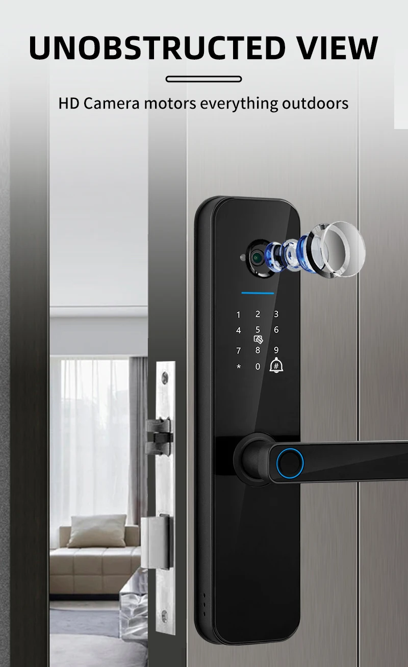 Imagem -04 - Tuya Smart Home Wifi Desbloqueio Remoto Eletrônico Fingerprint Digital Door Lock com Câmera hd e Display Interior