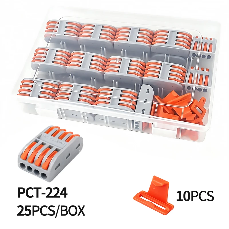 Compact Reusable Lever Wire Connector Kit PCT 221 222 223 224 FD CH Electrical Cable Splice Terminal Assortment with Storage Box