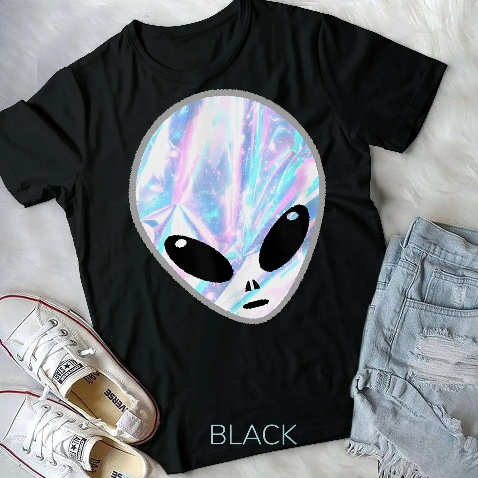 Mysterious Color Alien Head T-Shirt Aesthetic Alien Tee Unisex T-shirt