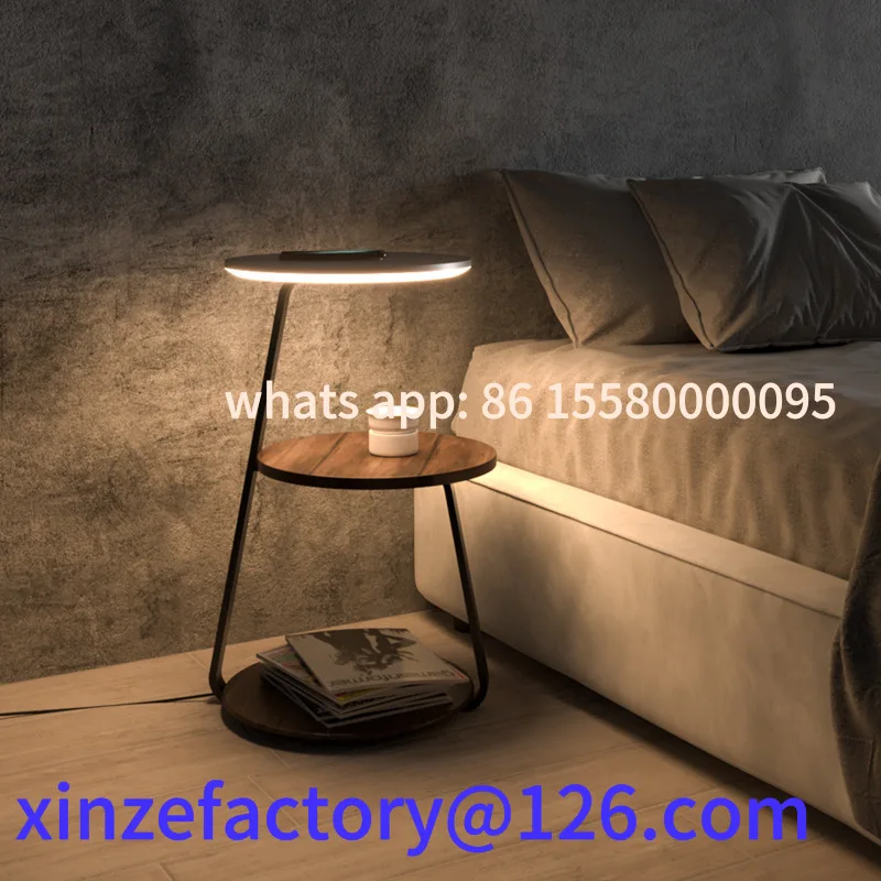

Customizable wireless charging woodwork minimalist vertical bedroom bedside table led integrated