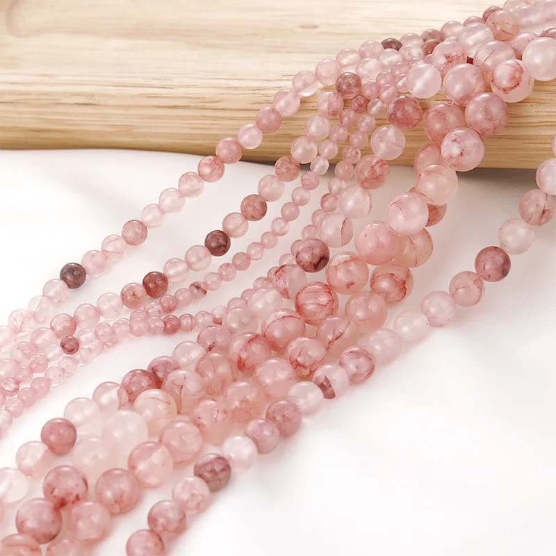 Strawberry Powder Crystal Round Beads DIY Handmade Loose Beads For Bracelet Necklace Earring Jewelry Accessories Material