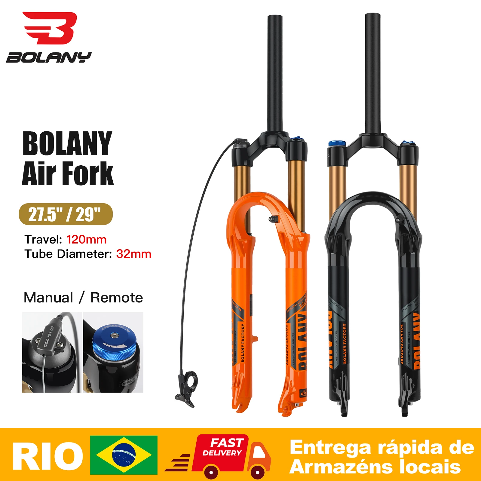 BOLANY 29 polegadas garfo de bicicleta suspensão de óleo ar 9x100mm tubo reto garfo de bicicleta ajuste de rebote 120mm viagem Buchas de Teflon e Anéis de Espuma para Mountain Bike, Do Brasil