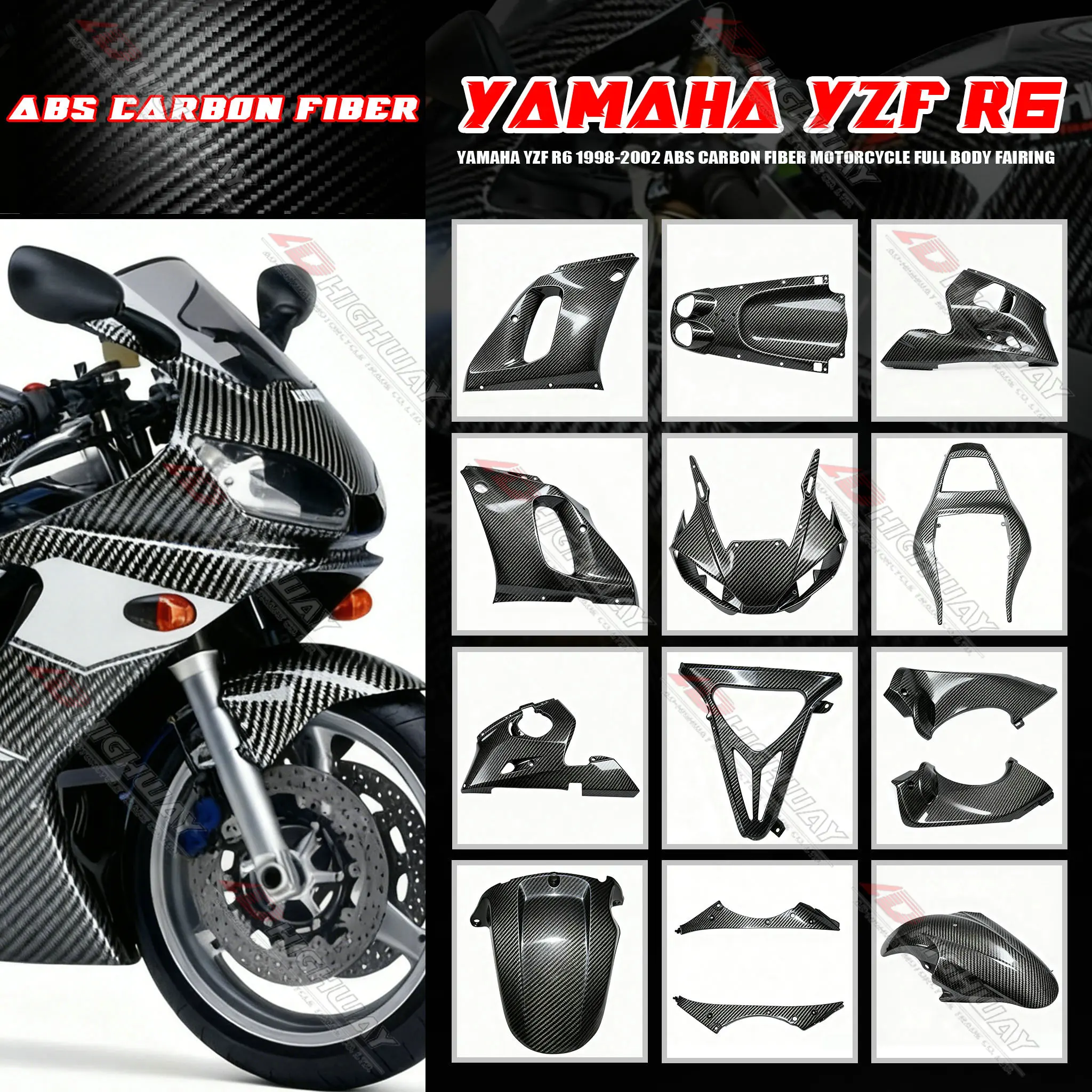 

Комплекты обтекателей из углеродного волокна ABS для Yamaha YZF R6 1998-2002, крышка рамы крыла, накладка на топливный бак, аксессуары для мотоциклов