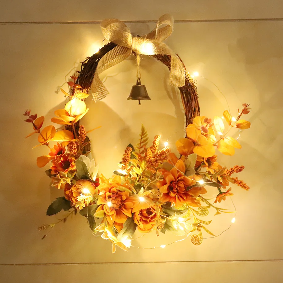 Autumn Wreath Harvest Wreath Thanksgiving Decor Autumn Home Decoration Artificial Flower Wreath for Front Door, Harmony Fall Pum