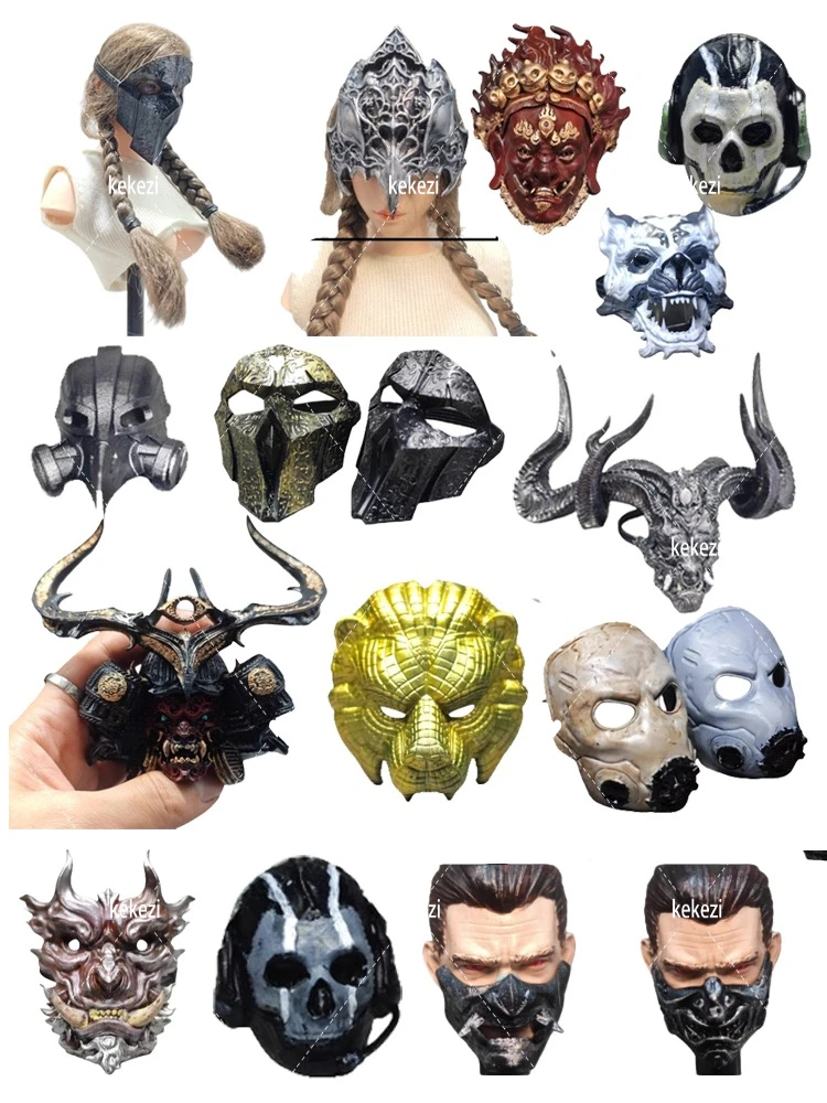 Máscaras de Bonecas em Miniatura, Escultura de Cabeça em Escala 1/6, Modelos de Máscaras de Soldado 1/12, Acessórios para Bonecas e Figuras de Ação