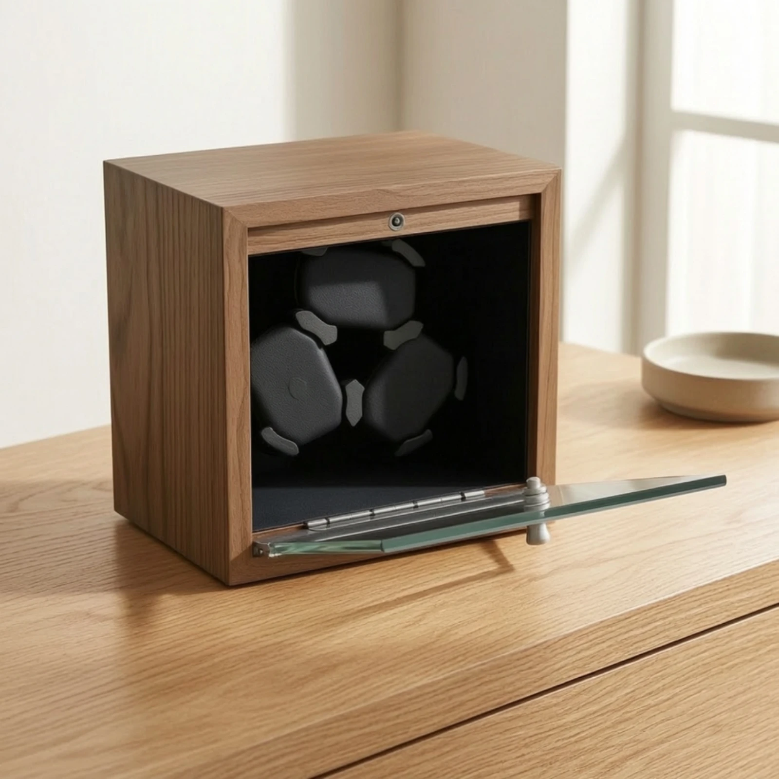Automatic Watch Winder Wooden Watch Winder Box Display Case Tabletop Low-Noise for Collectors, Dresser, Bedside Table